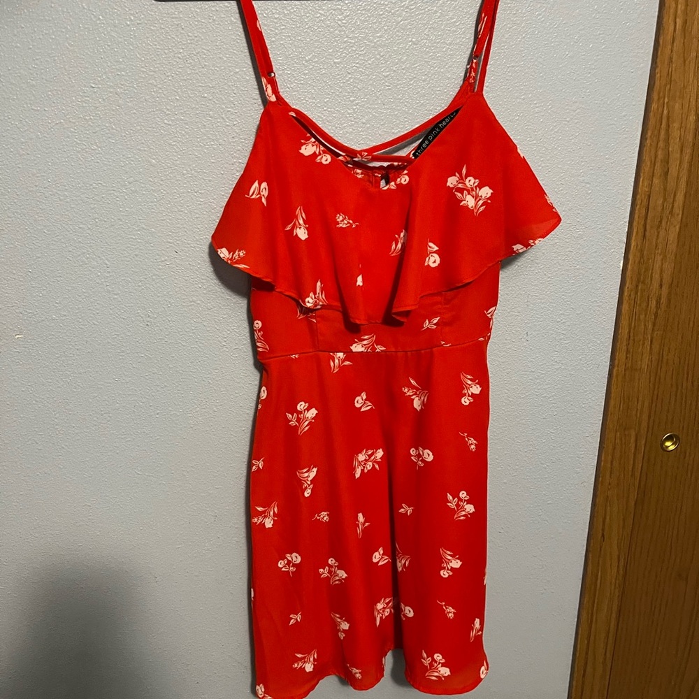 Three Pink Hearts red and white sun dress size XS